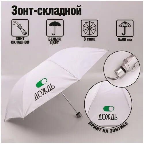 Зонт-шляпка Сима-ленд, механика, 3 сложения, купол 95 см., мини-зонт, белый