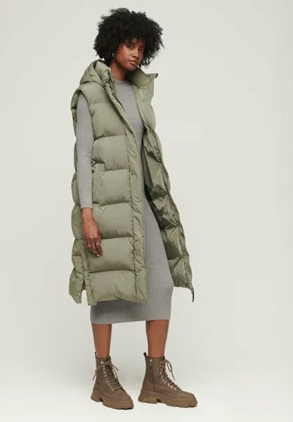 Жилет Superdry LONGLINE PUFFER, цвет light khaki green