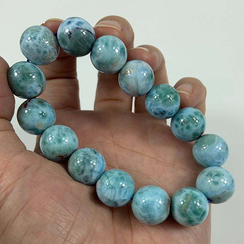 Женский браслет из бисера с натуральным камнем Larimar, модный браслет в синюю морскую полоску, круглый браслет из бисера, эластичная цепочка, Ж...