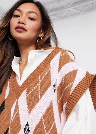 Жилет с V-образным вырезом и ромбовидным узором ASOS DESIGN-Бежевый