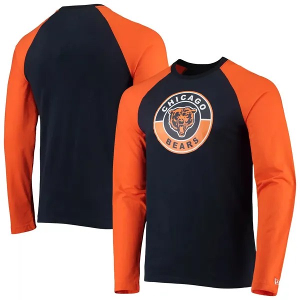 Мужская футболка New Era темно-синего/оранжевого цвета с длинными рукавами и регланами Chicago Bears League