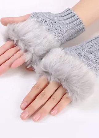 Женские Зимние Теплые Митенки Трикотажные Тушеные Перчатки Без Пальцев