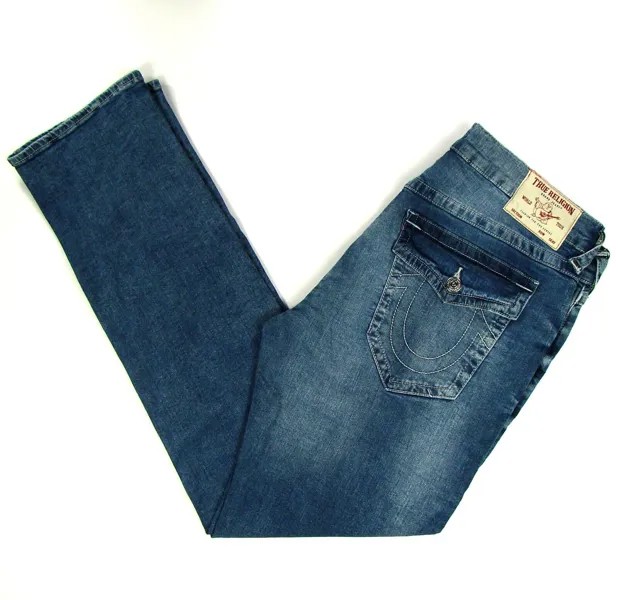 Мужские джинсы True Religion RICKY 38 x 34 с клапанами на заднем кармане, темно-синие свободные