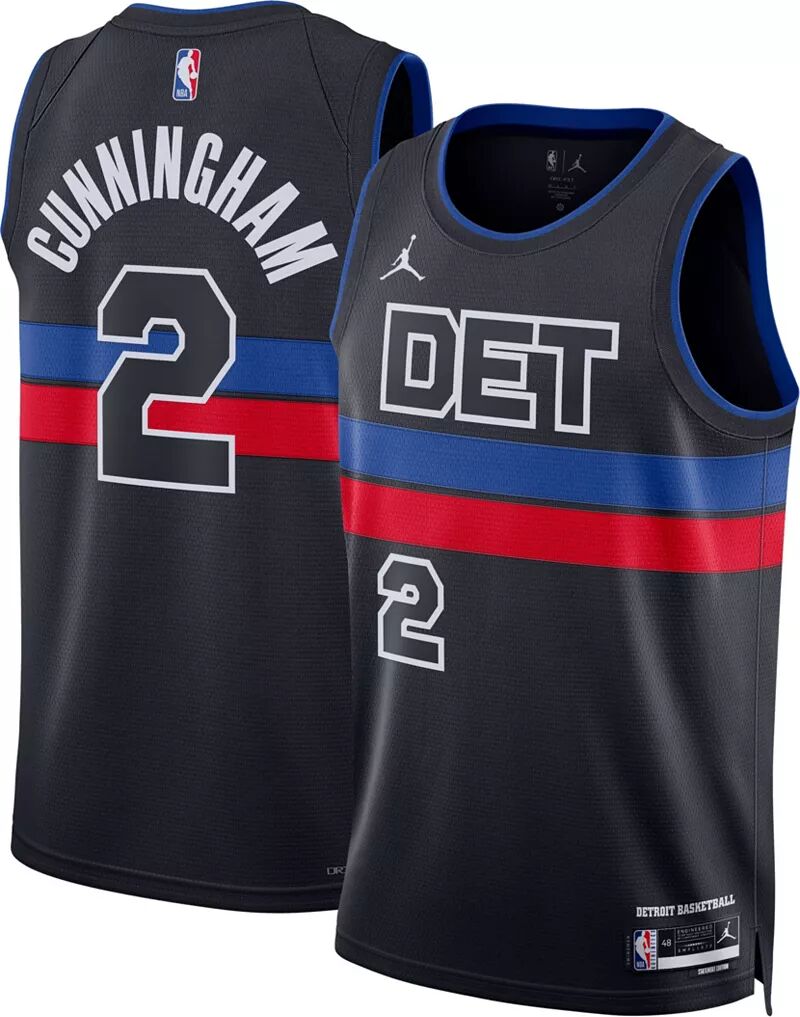 Мужская синяя майка Jordan Detroit Pistons Cade Cunningham #2 Dri-FIT Swingman