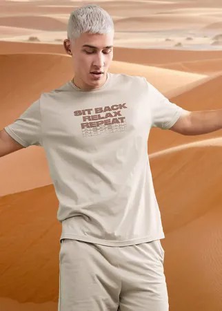 Пижама из футболки и шорт с надписью ASOS DESIGN-Бежевый