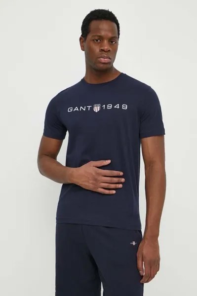 Хлопковая футболка Gant, темно-синий