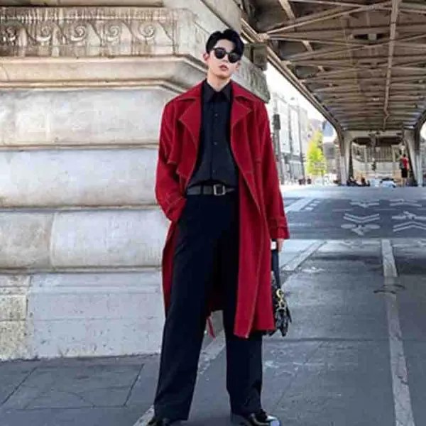 Новая стильная большая красная ветровка, мужское блестящее пальто с запахом по краям и поясом средней длины на осень и зиму, яркое Женское пальто
