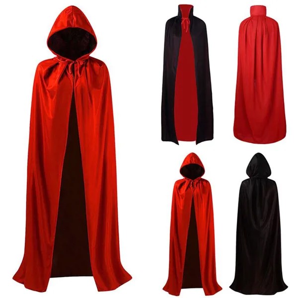 Взрослый Лонг-Кейп-Худ маскарад Хэллоуин костюм платье Smock с капюшоном плащ