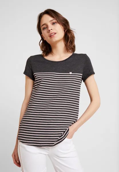Футболка с принтом Striped Shirt With Embroidery Tom Tailor, цвет dark grey/rose
