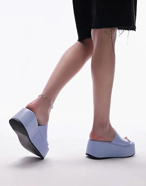 Бледно-голубые сандалии-мюли на плоской платформе Topshop Grey