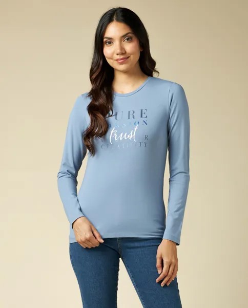Женская футболка из хлопка стрейч с фольгированным принтом Iwie, темно-синий