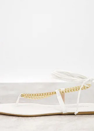 Белые сандалии с декоративными цепочками Glamorous Wide Fit-Белый