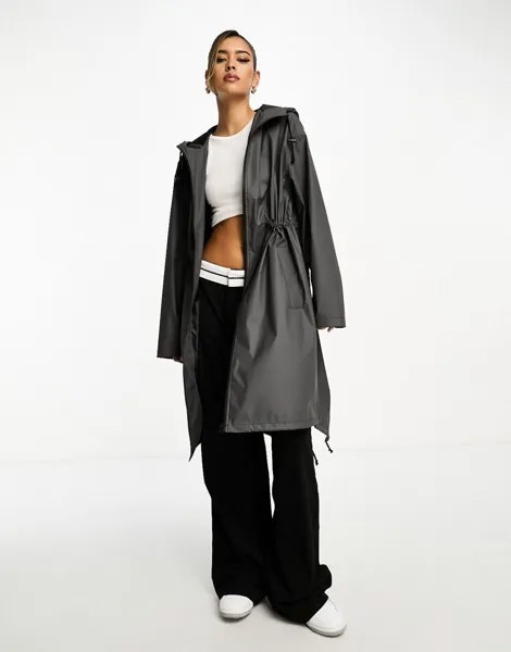 ASOS DESIGN – графитовый прорезиненный плащ миди с заниженным краем
