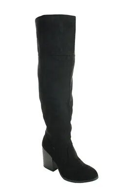 Женские ботинки до колена Qupid из искусственной замши на шпильке с миндалевидным носком и бахромой, темные Ru