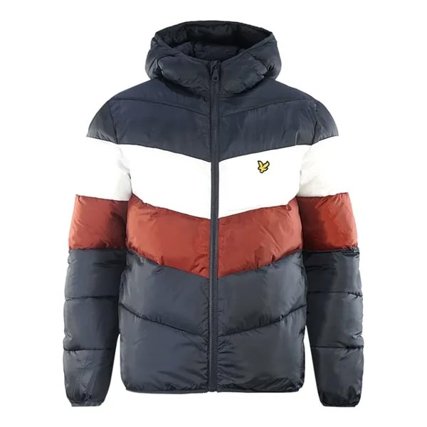 Пуховик в стиле колорблок темно-синий Lyle & Scott, синий
