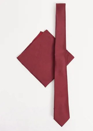 Узкий атласный галстук и платок для пиджака ASOS DESIGN-Красный