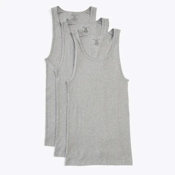 Мужские майки Nautica в рубчик, упаковка из 3 шт., цвет Ghost Heather Bros B05