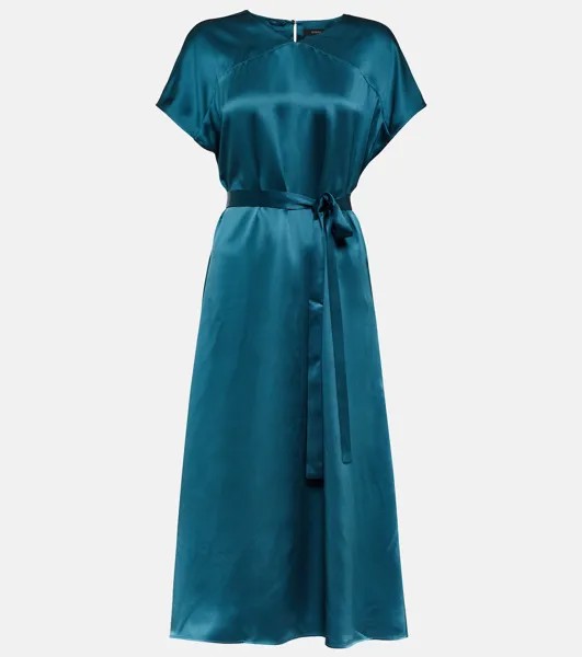 Атласное платье миди Dauphine с поясом JOSEPH, синий