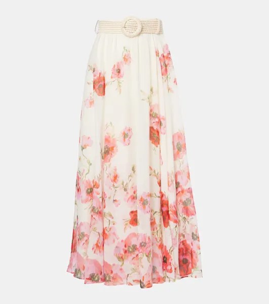 Юбка макси из хлопка и шелка с легким цветочным принтом Zimmermann, цвет cream/red floral