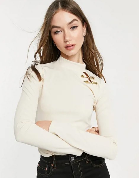 Бежевый лонгслив с высоким воротником и английскими булавками River Island-Neutral