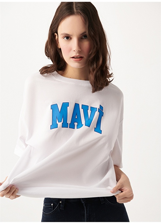 Белая женская футболка нормального кроя одного размера с круглым вырезом Mavi