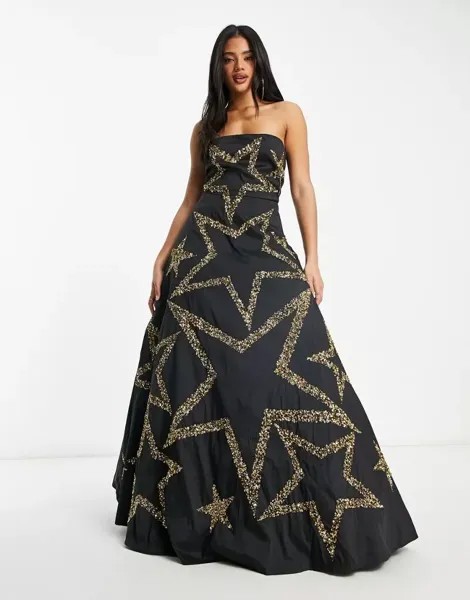 Эксклюзивное черное платье макси со звездами Lace & Beads
