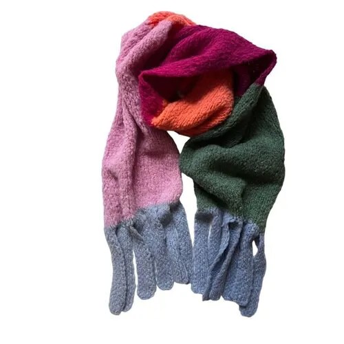 Шарф My Woolens, вязаный, с бахромой, ручная работа, 170х27 см, мультиколор