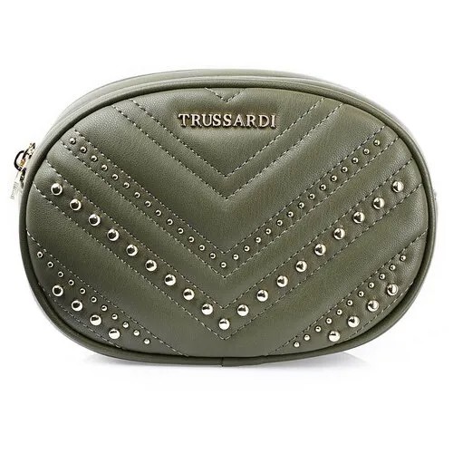 Сумка  поясная TRUSSARDI повседневная, экокожа, хаки