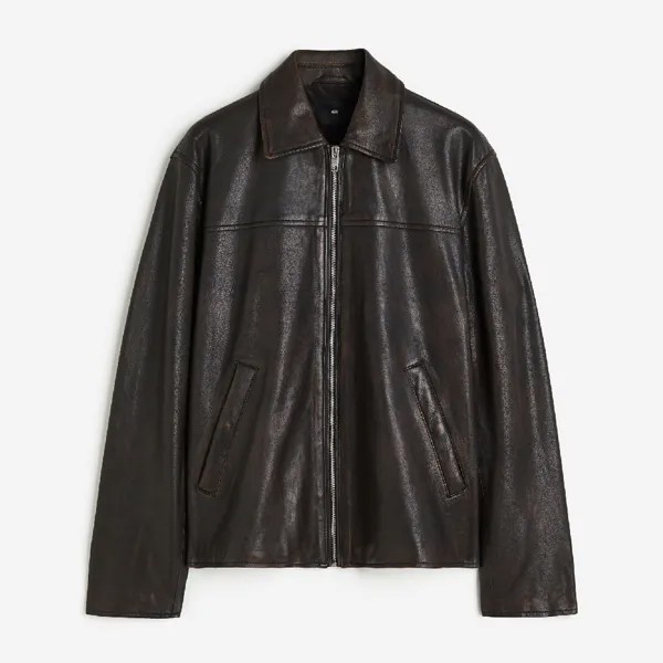 Куртка H&M Regular Fit Leather, темно-коричневый