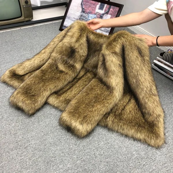 Шуба Мужская короткая зимняя утепленная куртка из искусственного лисьего меха 2022 коричневое пушистое теплое пальто повседневная мужская В...