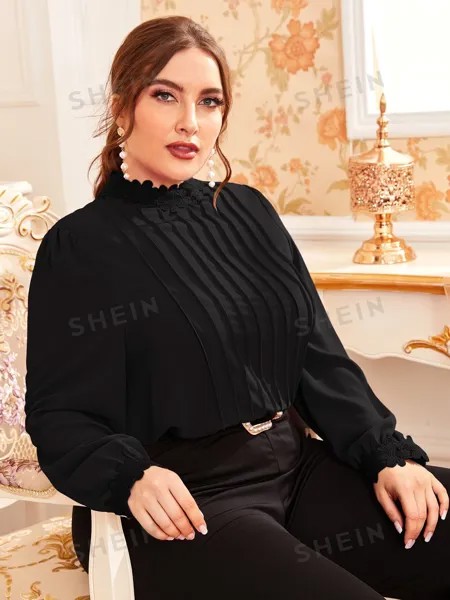 Топ Modely, большие размеры, кружевной край, складки Shein, черный