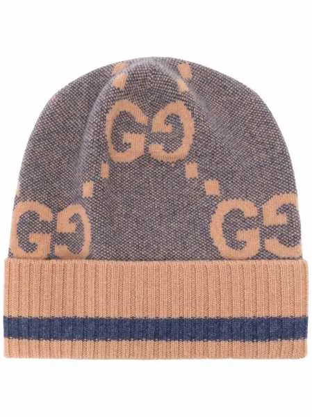 Gucci кашемировая шапка бини с логотипом GG