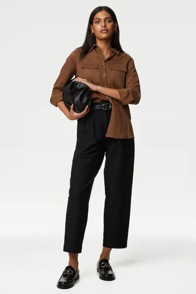 Рубашка из лиоцелла с нагрудными карманами Marks & Spencer, коричневый