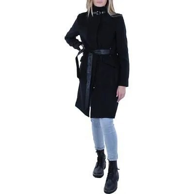 Женское пальто миди с запахом и отделкой из искусственной кожи Cole Haan, верхняя одежда BHFO 1148