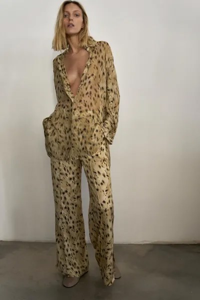Брюки с животным принтом ZARA, цвет cheetah