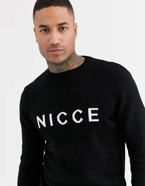 Черный джемпер с круглым вырезом и логотипом Nicce