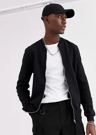 Черный трикотажный бомбер ASOS DESIGN Tall