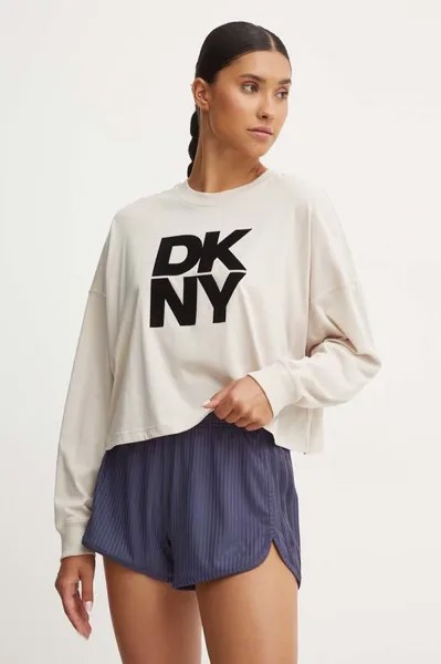Хлопковая рубашка с длинным рукавом Dkny, бежевый