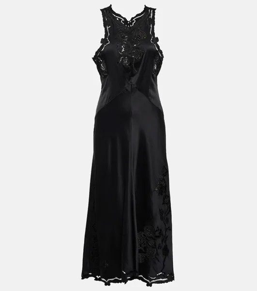 Платье миди Jadel из смесового шелка с вышивкой ISABEL MARANT, черный