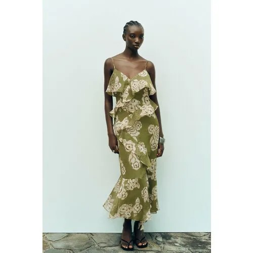 Сарафан Zara, размер XS, хаки, бежевый