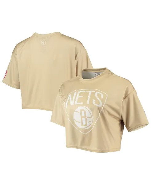 Женский укороченный топ песочного цвета светло-коричневого цвета Brooklyn Nets NBA Exclusive Collection