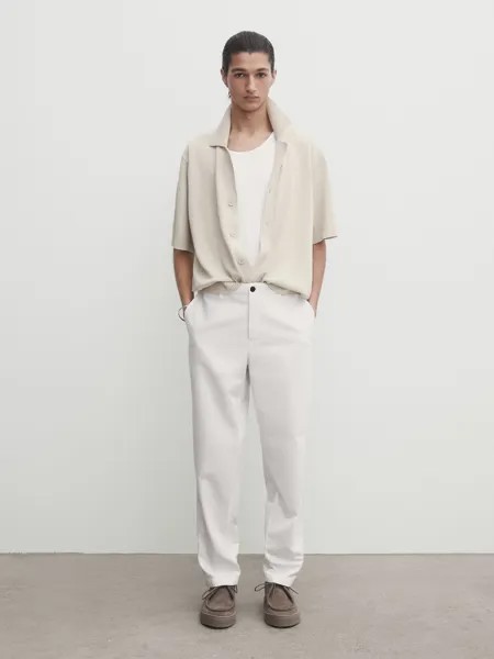 Вязаный кардиган с короткими рукавами Massimo Dutti, бежевый