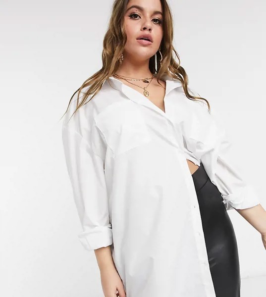 Белая удлиненная рубашка In The Style Plus x Megan Mckenna-Белый