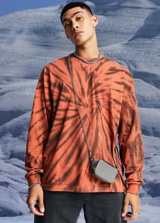 Oversized-лонгслив со спиралевидным принтом тай-дай оранжевого цвета ASOS DESIGN-Разноцветный