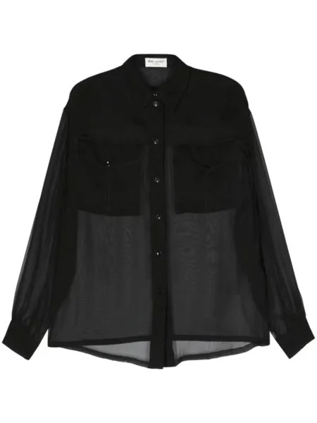 Saint Laurent полупрозрачная рубашка из шелка, черный