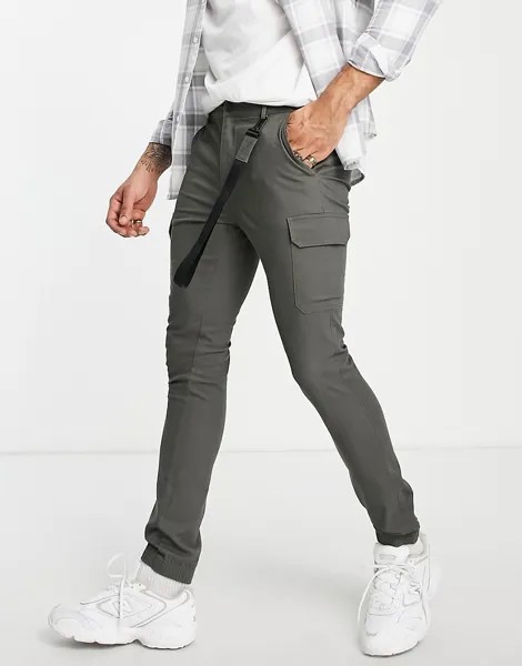 Супероблегающие брюки карго цвета хаки с лентой ASOS DESIGN-Зеленый цвет