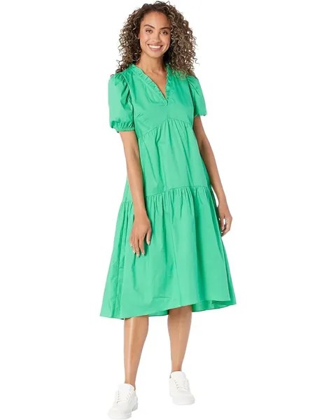 Платье Donna Morgan Deep Ruffled V-Neck Midi with Skirt Tiers, цвет Ming Green