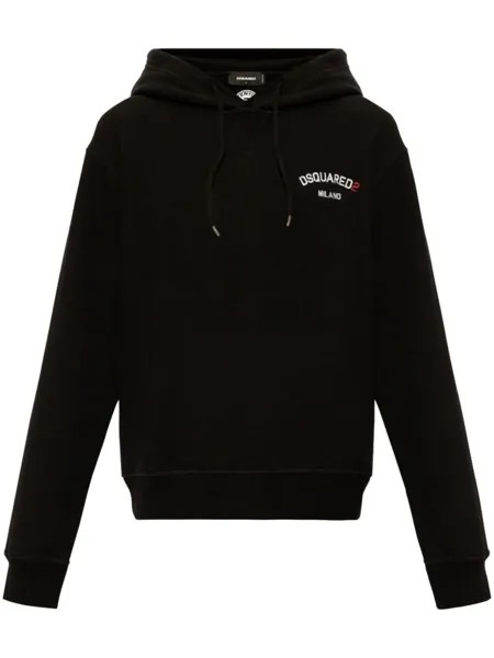 Dsquared2 хлопковая толстовка с капюшоном и вышитым логотипом, черный