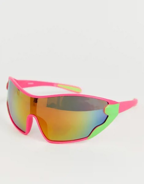 Солнцезащитные очки-маска в стиле oversize с неоновой оправой ASOS DESIGN-Розовый