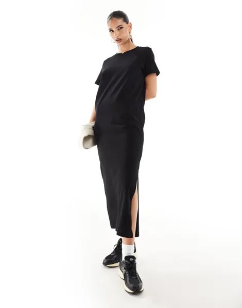 River Island – Черное платье-футболка миди